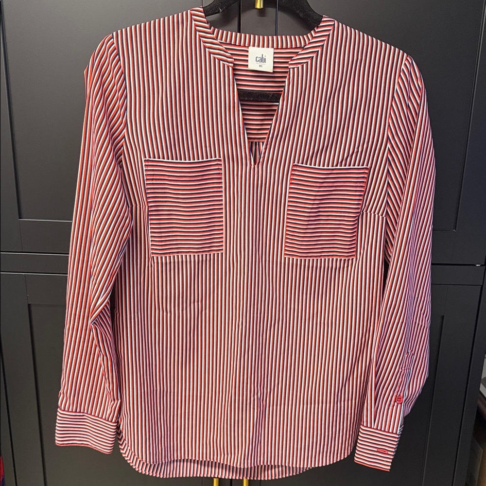 Cabi Red, White and Blue Striped Blouse - XS